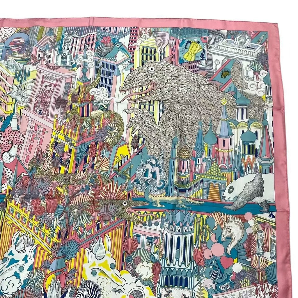 Hermes Scarf Silk Large Carre 140 Animapolis Pink — view 4