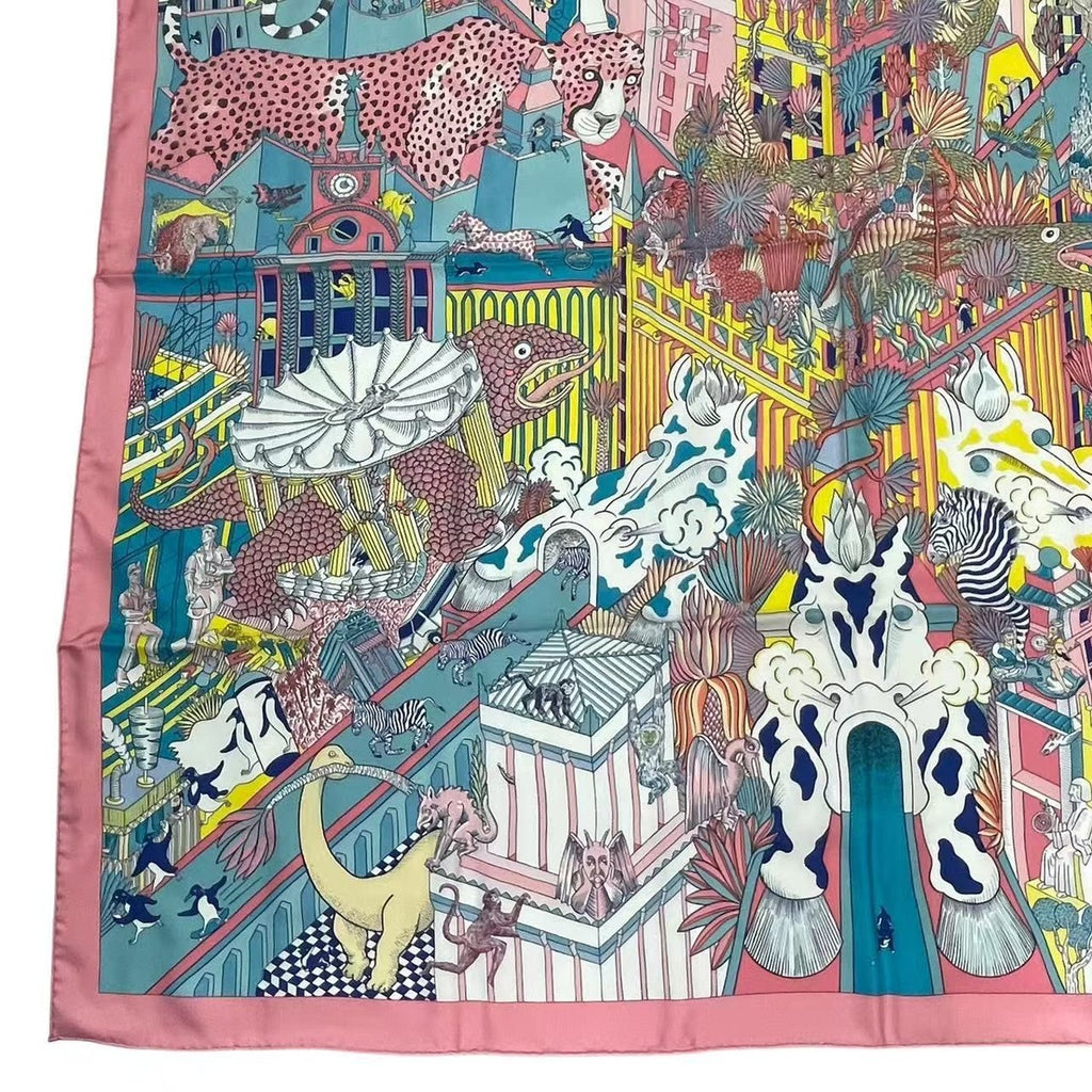 Hermes Scarf Silk Large Carre 140 Animapolis Pink — view 5