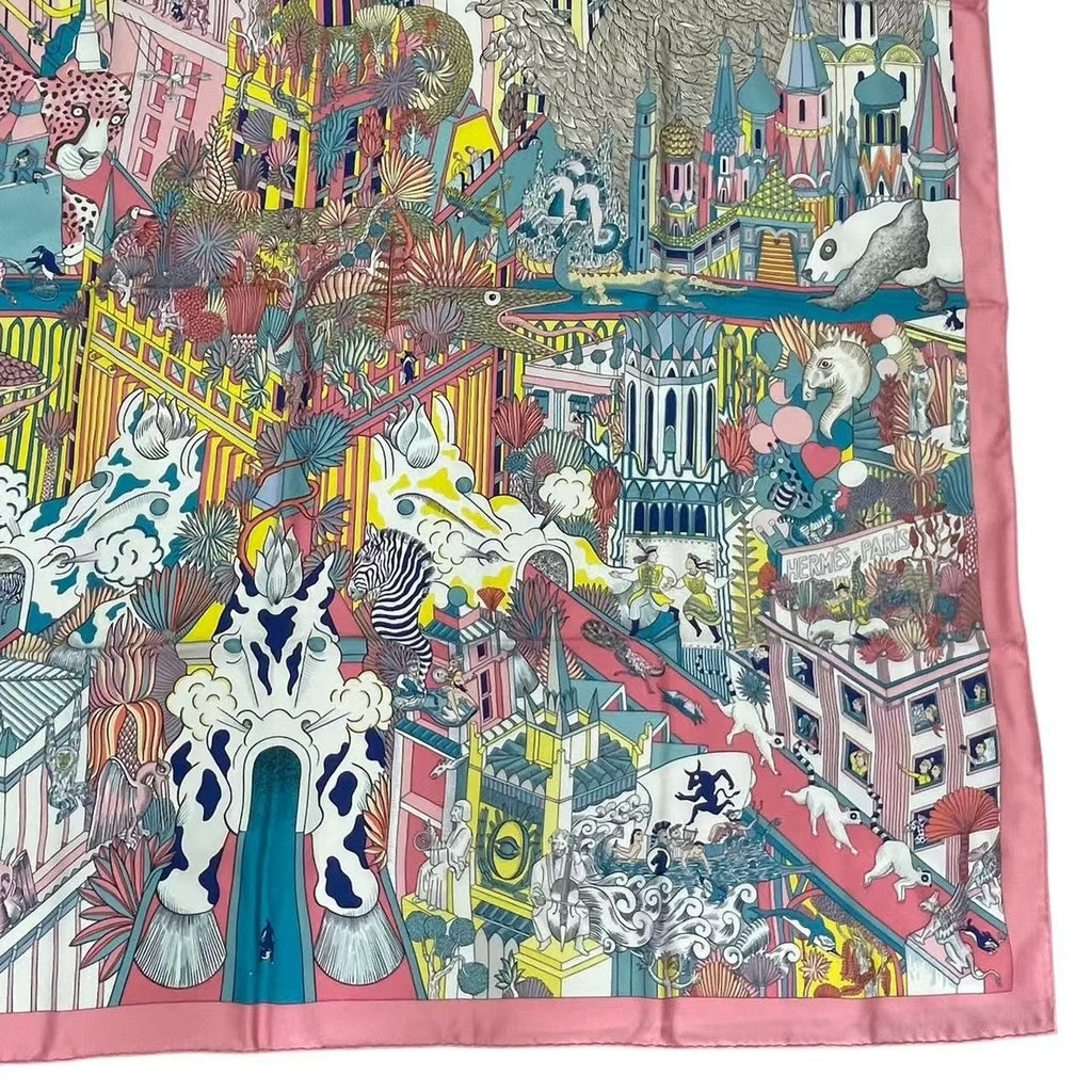 Hermes Scarf Silk Large Carre 140 Animapolis Pink — view 6