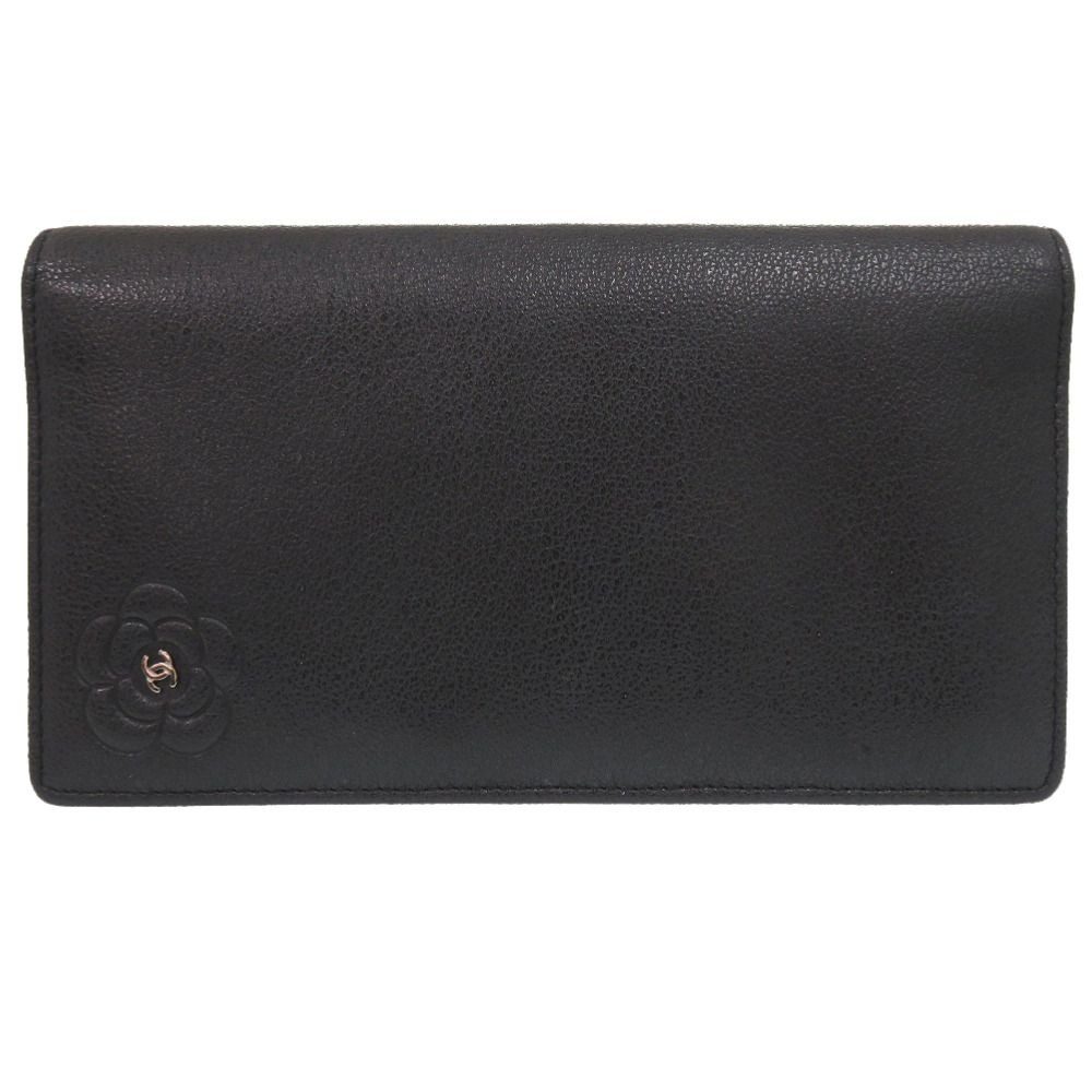 Chanel Camellia Leather Black CC Logo Wallet