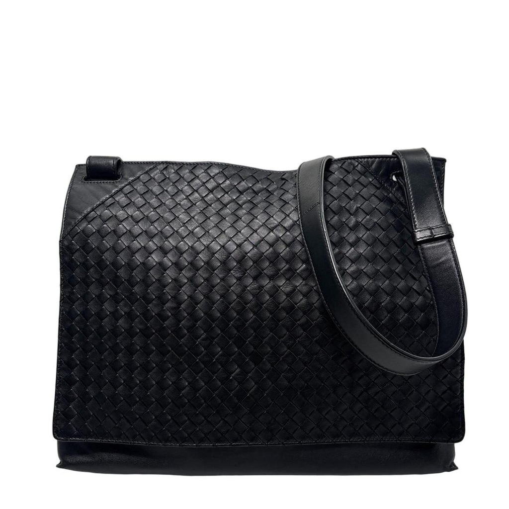 Bottega Veneta Super Shoulder Bag Leather Intrecciato Black