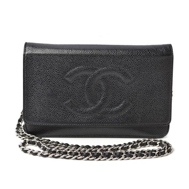 Chanel Chain Wallet Shoulder Bag Long Caviar Leather Black
