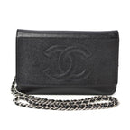 Chanel Chain Wallet Shoulder Bag Long Caviar Leather Black