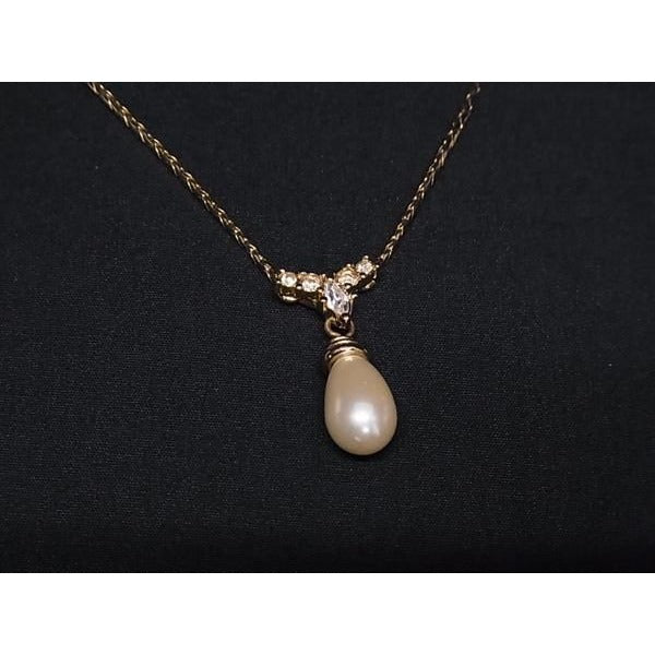 Christian Dior Necklace Vintage Pearl Gold Metal Rhinestone Faux — view 3