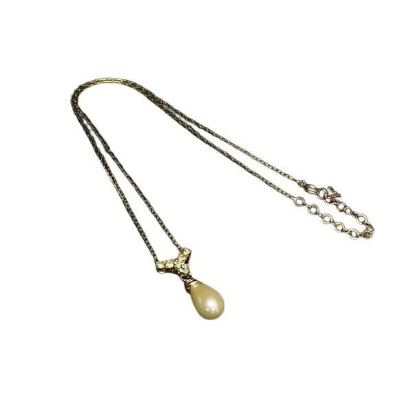 Christian Dior Necklace Vintage Pearl Gold Metal Rhinestone Faux