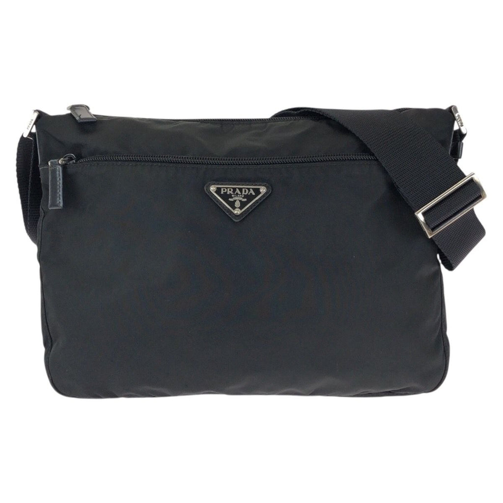 Prada Tessuto Black Silver Nylon Shoulder Bag