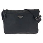 Prada Tessuto Black Silver Nylon Shoulder Bag