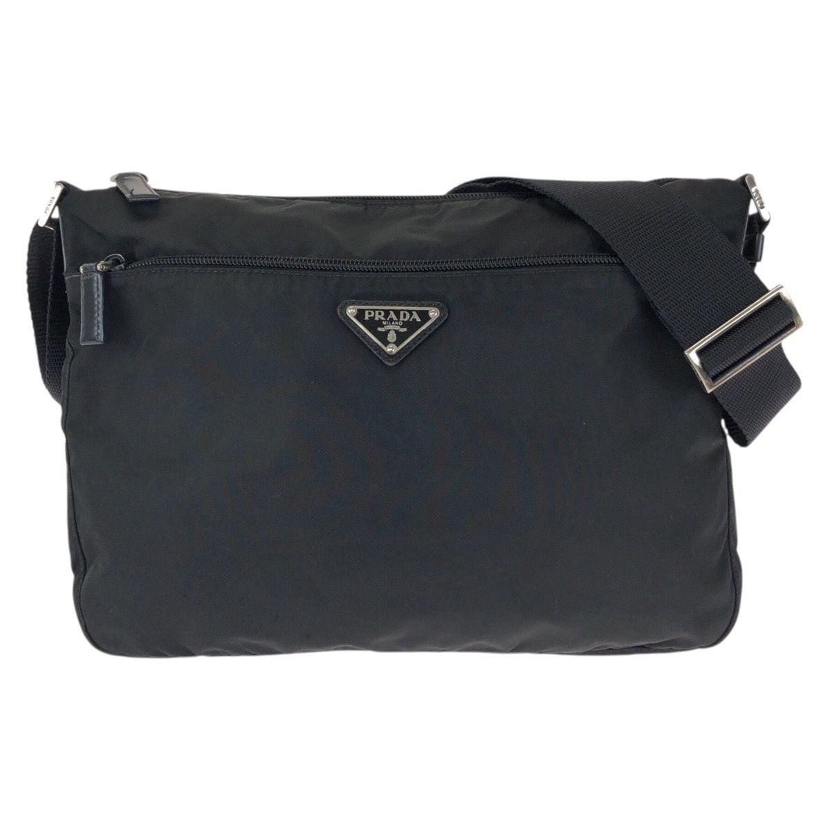 Prada Tessuto Black Silver Nylon Shoulder Bag