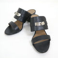 Hermes Ovacion Sandals Leather Black Silver 35