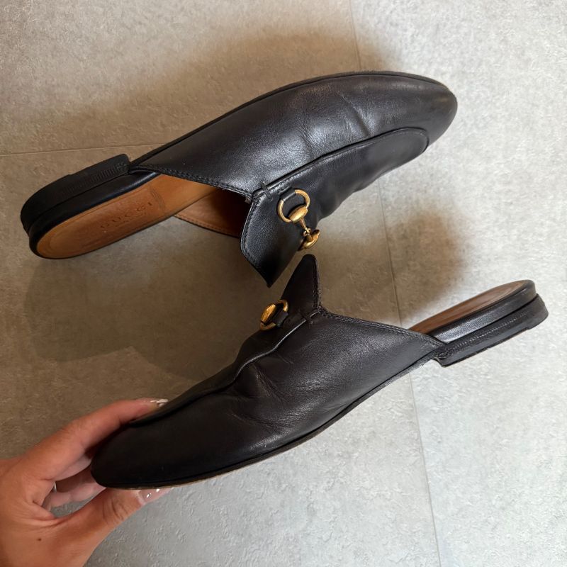 Gucci Prince Town Horsebit Slip on Loafer Leather Black Gold 37 — view 5