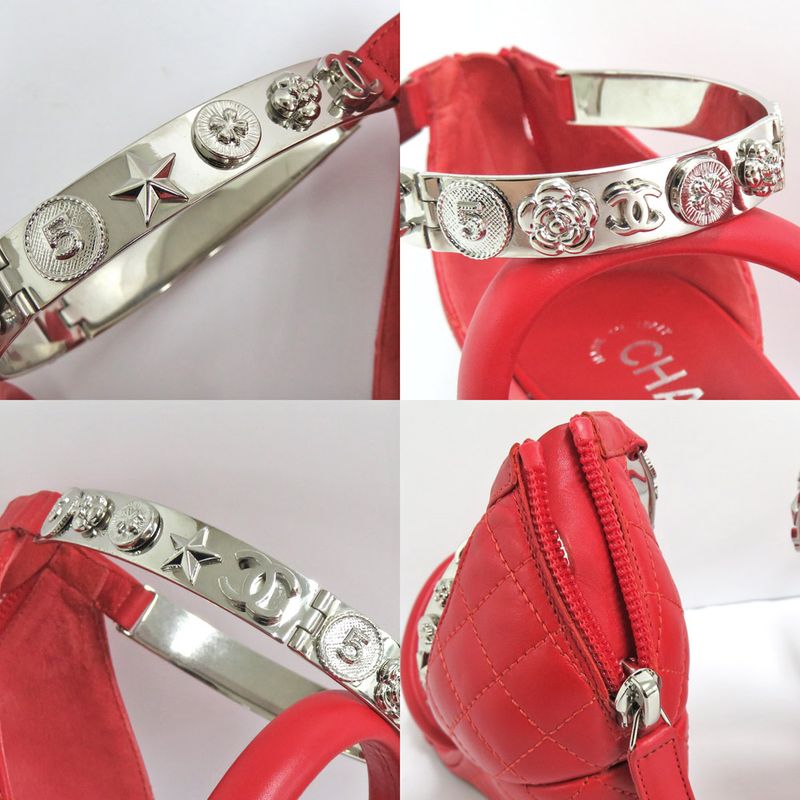 Chanel Sandals Wedge Sole Quilted Metal Strap 36 Half — view 8