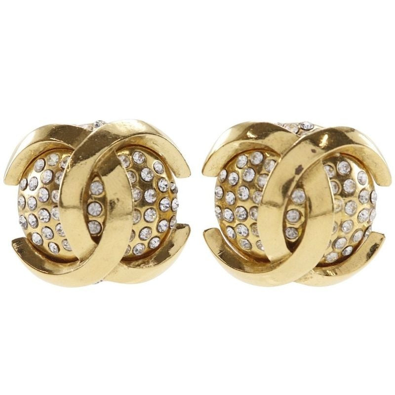 Chanel Coco Mark Vintage Gold Plated Rhinestone 23 34.1 g Earrings — view 2