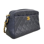 Chanel Shoulder Bag Quilted Caviar Leather Navy Gold — view 2
