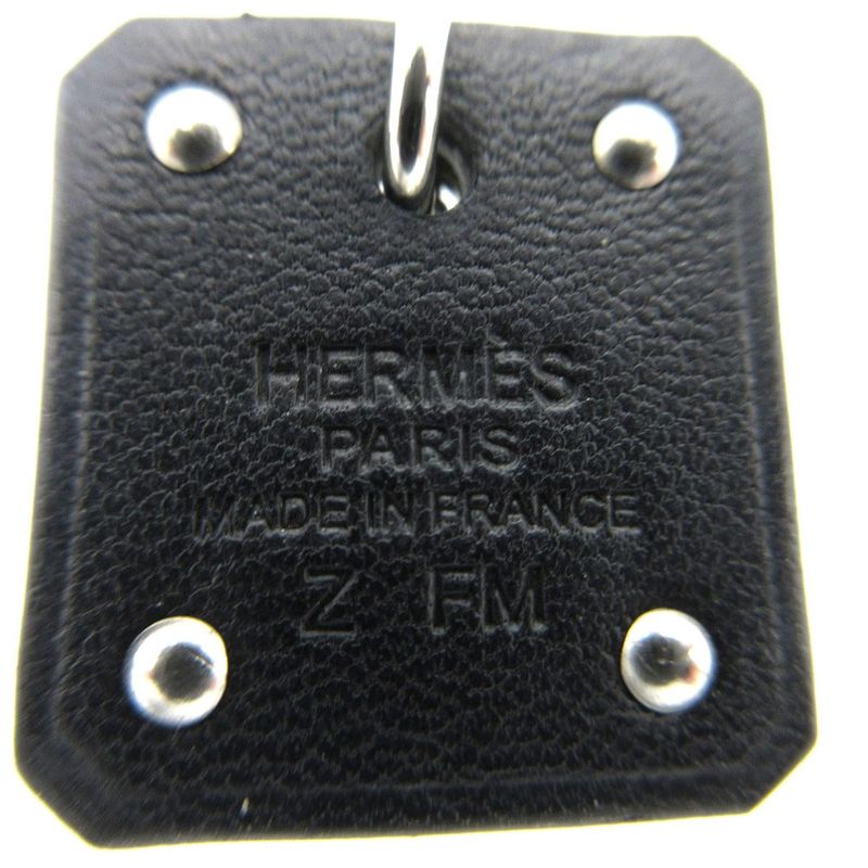 Hermes As De Coeur Heart Earrings Leather Metal Black Silver Stamped Z 0268 — view 7
