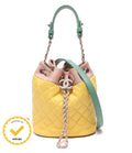 Chanel 2-Way Shoulder Bag Crossbody Silver Quilted Lambskin Drawstring CC Logo