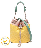 Chanel 2-Way Shoulder Bag Crossbody Silver Quilted Lambskin Drawstring CC Logo