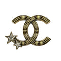 Chanel CC Logo Star Motif Color Stone Clear Gold Black Brooch