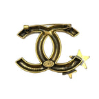 Chanel CC Logo Star Motif Color Stone Clear Gold Black Brooch — view 2