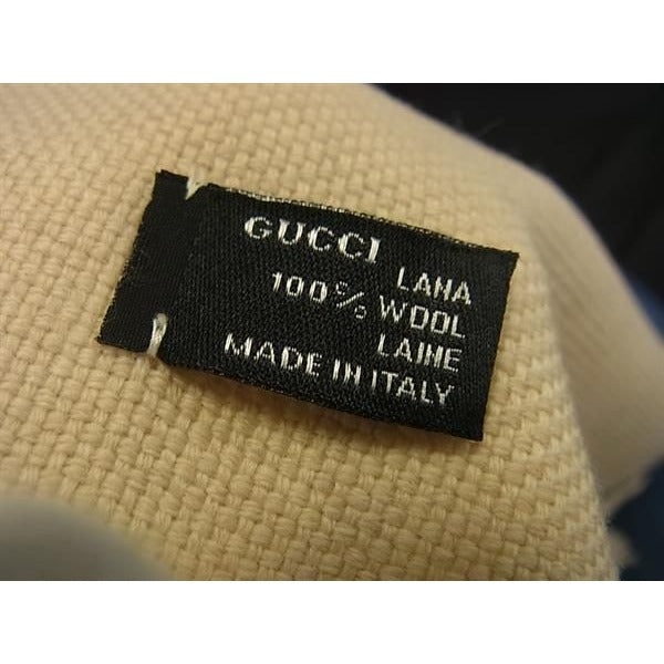 Gucci Scarf Beige Black 100% Wool Logo Fringe — view 4
