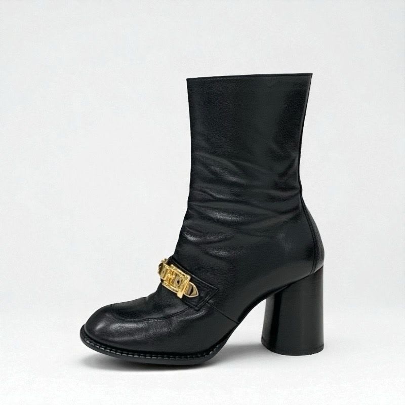 Gucci Boots Short Shoes Leather Black Gold Chain Belt — view 4