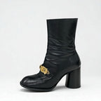 Gucci Boots Short Shoes Leather Black Gold Chain Belt — view 4