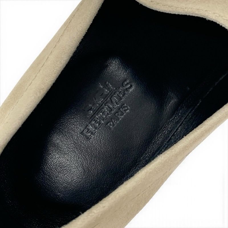 Hermes D'esting Loafers Leather Shoes Beige Gold Kelly Hardware — view 7