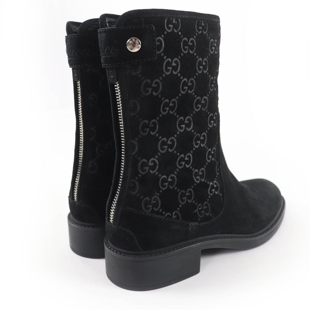Gucci GG Pattern Back Zip Suede Leather Short Boots Ankle Black 36 — view 2