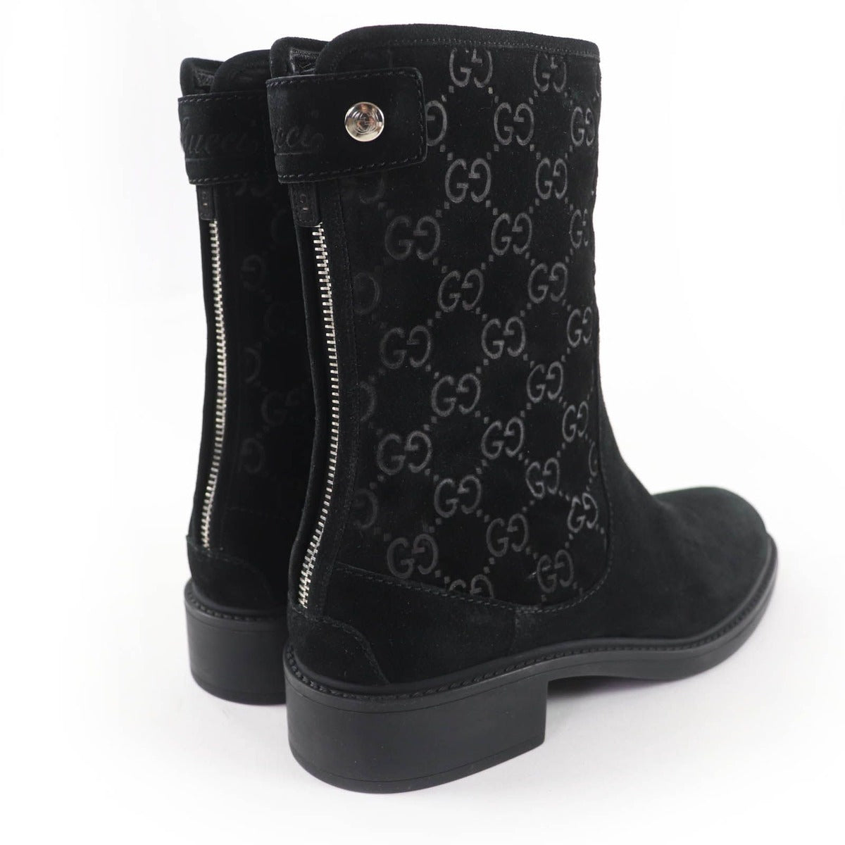 Gucci GG Pattern Back Zip Suede Leather Short Boots Ankle Black 36 — view 2
