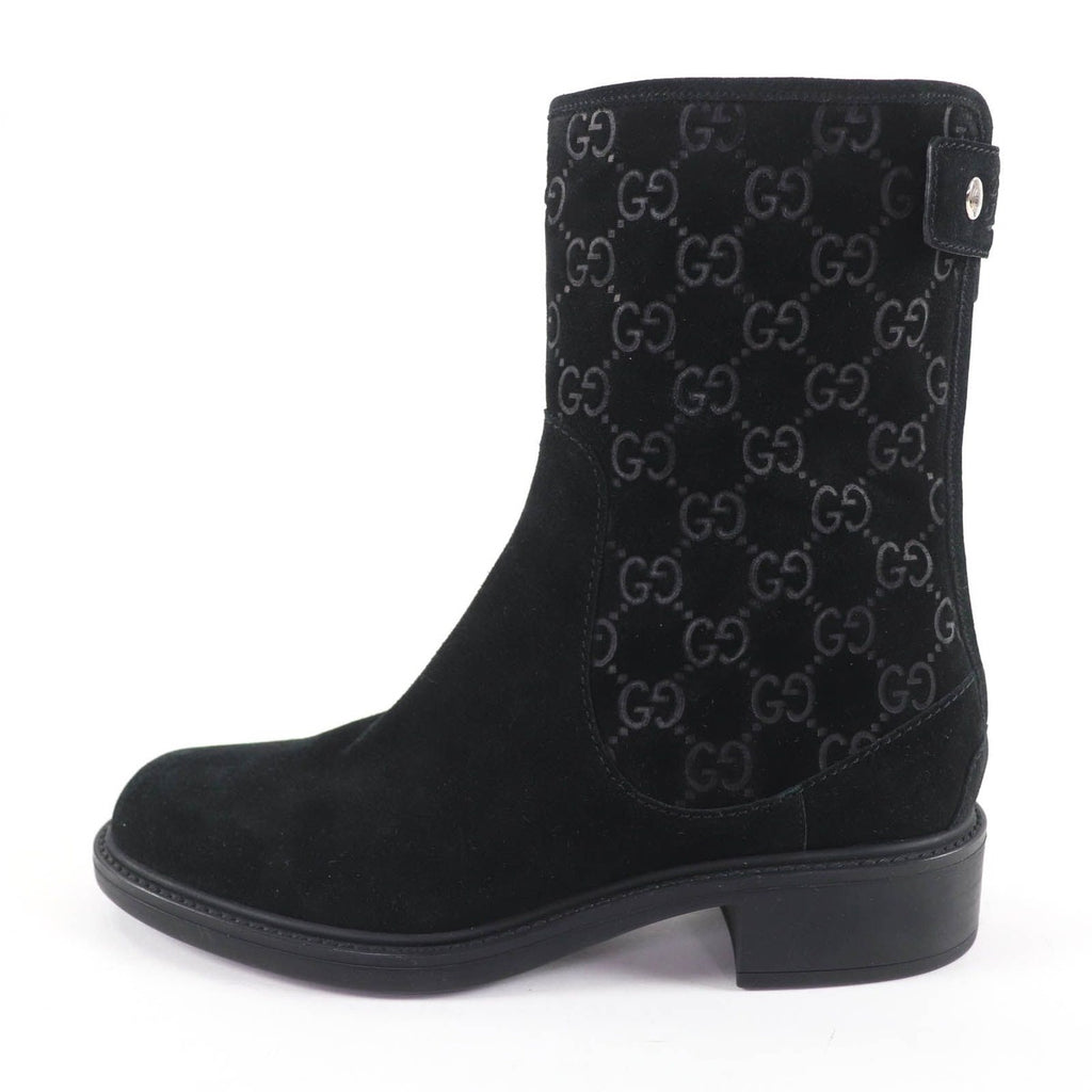 Gucci GG Pattern Back Zip Suede Leather Short Boots Ankle Black 36 — view 4