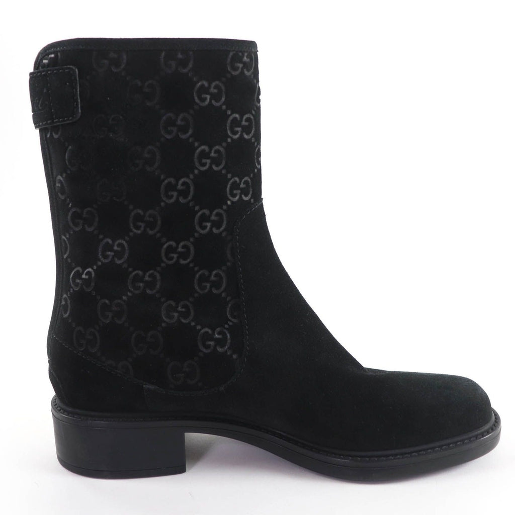 Gucci GG Pattern Back Zip Suede Leather Short Boots Ankle Black 36 — view 5