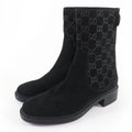 Gucci GG Pattern Back Zip Suede Leather Short Boots Ankle Black 36