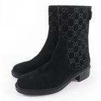 Gucci GG Pattern Back Zip Suede Leather Short Boots Ankle Black 36