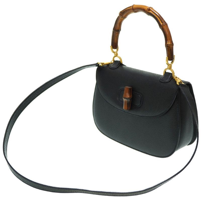 Gucci Bamboo Leather 2-Way Shoulder Hand Bag Black Gold Hardware — view 4