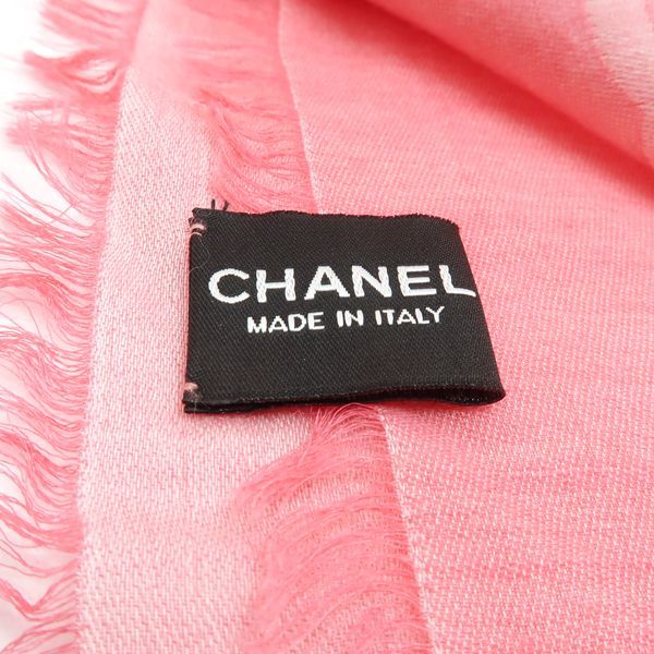 Chanel Shawl Cashmere Silk 120 200 cm Pink Logo Coco Mark — view 9