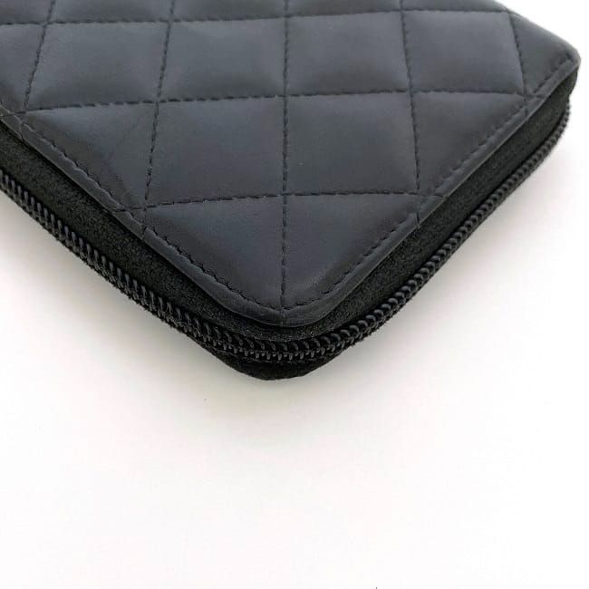Chanel Round Zipper Long Wallet Black Cambon — view 5