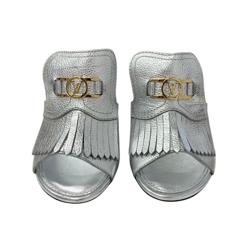 Louis Vuitton Indiana Line Sandals Shoes Leather Metallic Silver Gold Logo — view 2