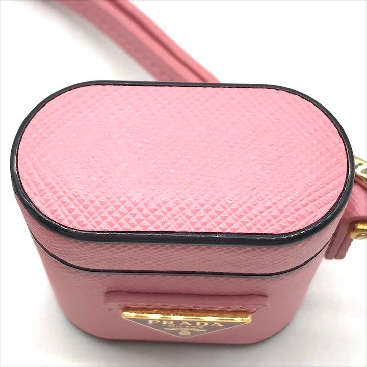 Prada Air Pods Case Triangle Logo Saffiano Leather Strap Pink Shoulder Bag — view 3