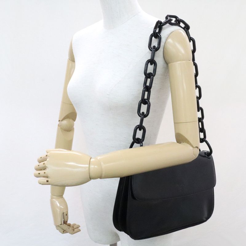 Prada Plachain Shoulder B6380 Black Nappa Swing Leather Bag — view 6