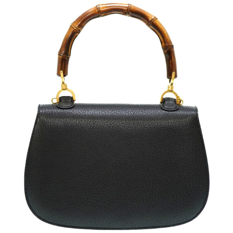 Gucci Bamboo Leather 2-Way Shoulder Hand Bag Black Gold Hardware — view 3