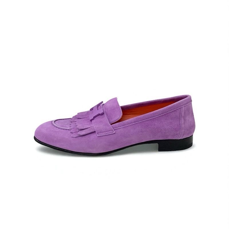 Hermes Royale Loafer Leather Shoes Suede Purple Moccasin Flat Hhardware — view 3