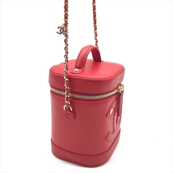 Chanel CC Logo Quilted 2-Way Vanity Hand Chain Shoulder Bag Crossbody Red — view 7