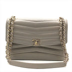 Chanel CC Logo Stitch Shiny Lambskin Turnlock Chain Shoulder Bag Gray — view 2