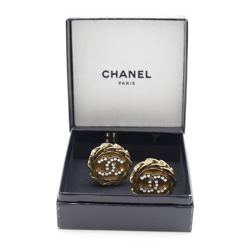 Chanel Coco Mark Earrings Chain Vintage Gold Plated and Rhinestone 23 27.7 — view 9
