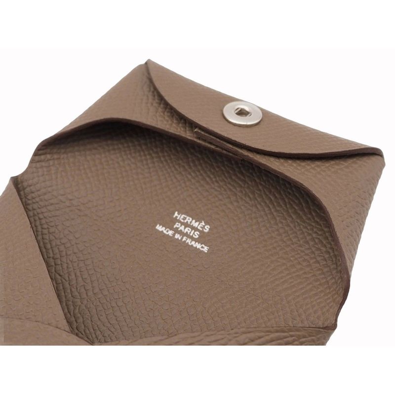 Hermes Bastia Etoupe Beige Vaux Epson Coin Case Purse Silver — view 6