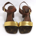 Louis Vuitton Monogram Ankle Strap Heel Sandals Brown Gold 36 1 2 — view 2