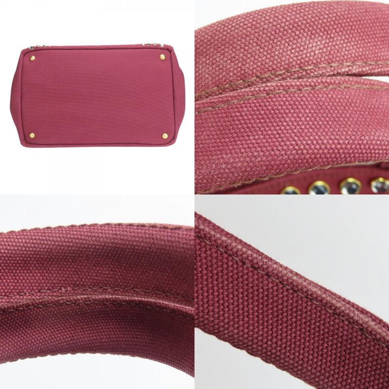 Prada Tote Bag Canapa B2642 O Studded Canvas Amaranto Wine Red Gold Hardware — view 4