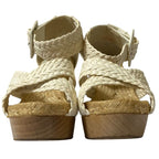 Hermes Wedge Sole Mesh Leather Wood Sandals — view 4