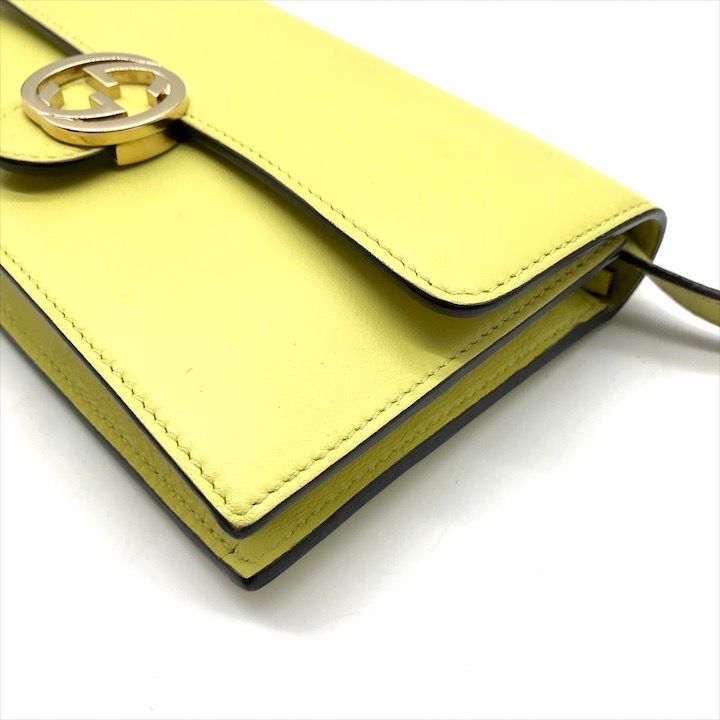 Gucci Interlocking 2-Way Shoulder Bag Wallet Lime Yellow Leather — view 4