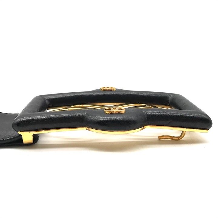 Chanel CC Logo Leather Belt Black Gold — view 6
