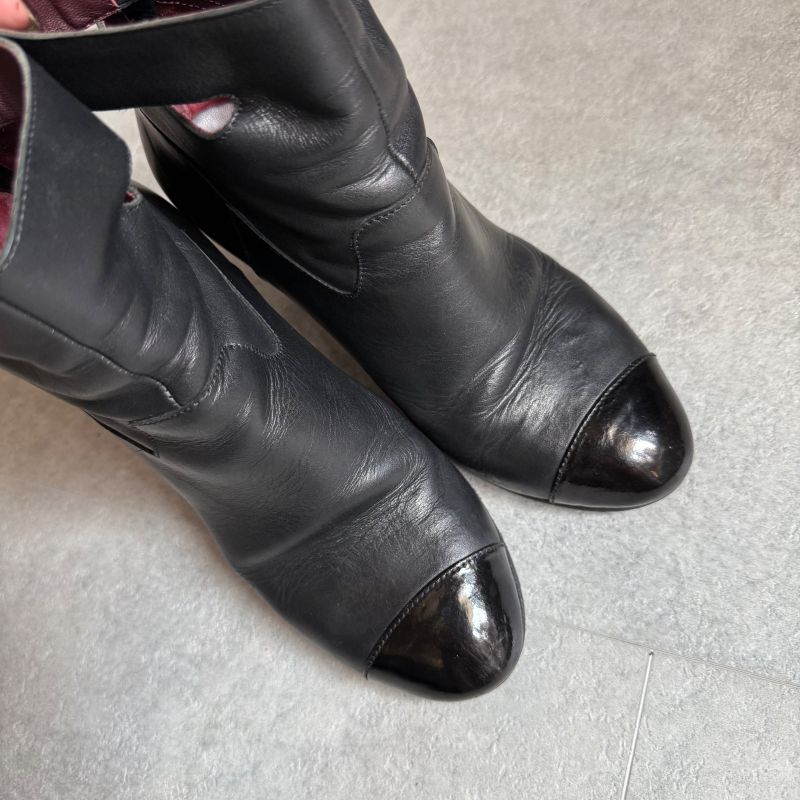 Chanel Quilted Leather Belt Short Boots Coco Mark Black 36 1 2 — view 5
